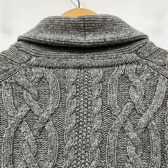Gap Cable Knit Shawl Cardigan Sweater Lambswool Blend in Grey size M - Picture 8 of 12